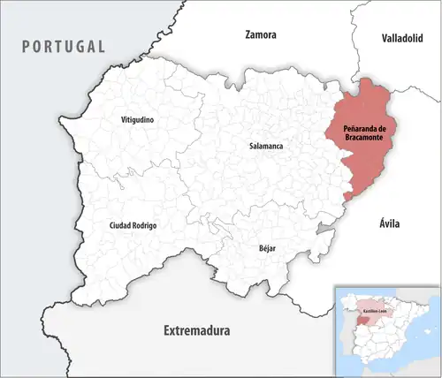 Die Lage des Gerichtsbezirk Peñaranda de Bracamonte in der Provinz&nbsp;Salamanca