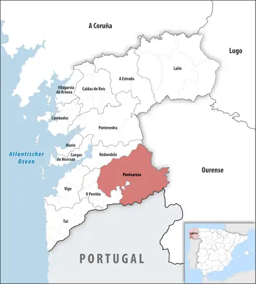 Die Lage des Gerichtsbezirk Ponteareas in der Provinz&nbsp;Pontevedra
