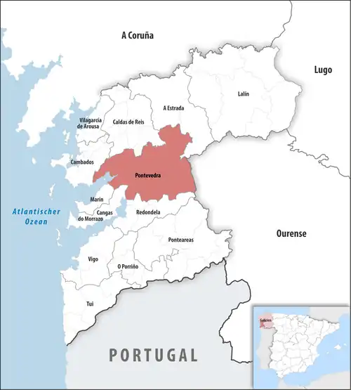 Die Lage des Gerichtsbezirk Pontevedra in der Provinz Pontevedra