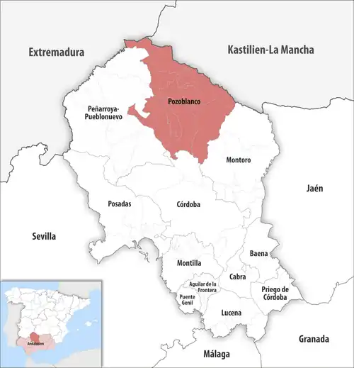 Die Lage des Gerichtsbezirk Pozoblanco in der Provinz&nbsp;Córdoba
