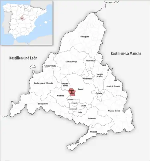 Die Lage des Gerichtsbezirk Pozuelo de Alarcón in der autonomen Gemeinschaft Madrid