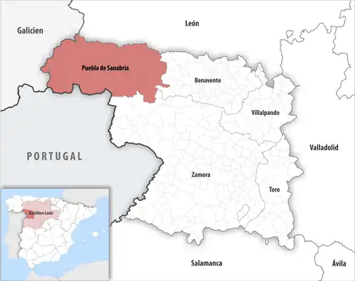 Die Lage des Gerichtsbezirk Puebla de Sanabria in der Provinz Zamora