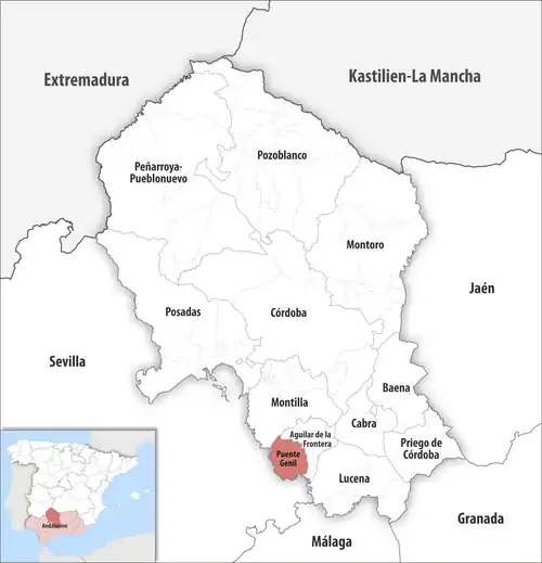Die Lage des Gerichtsbezirk Puente Genil in der Provinz&nbsp;Córdoba