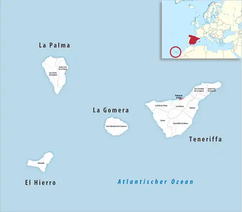 Die Lage des Gerichtsbezirk Puerto de la Cruz in der Provinz Santa Cruz de Tenerife