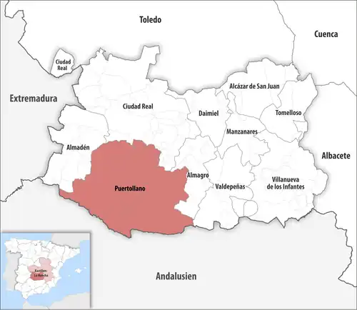 Die Lage des Gerichtsbezirk Puertollano in der Provinz&nbsp;Ciudad Real