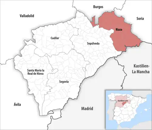 Die Lage des Gerichtsbezirk Riaza in der Provinz&nbsp;Segovia