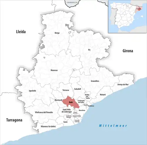Die Lage des Gerichtsbezirk Rubí in der Provinz&nbsp;Barcelona