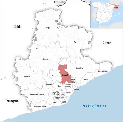 Die Lage des Gerichtsbezirk Sabadell in der Provinz Barcelona