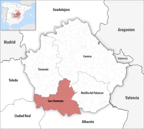 Die Lage des Gerichtsbezirk San Clemente in der Provinz&nbsp;Cuenca