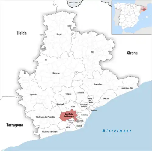 Die Lage des Gerichtsbezirk Sant Feliu de Llobregat in der Provinz Barcelona