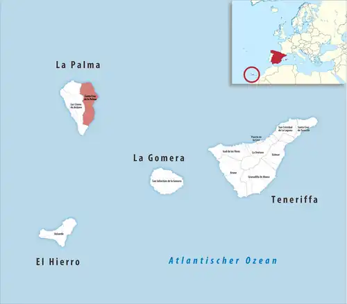 Die Lage des Gerichtsbezirk Santa Cruz de la Palma in der Provinz&nbsp;Santa&nbsp;Cruz&nbsp;de&nbsp;Tenerife