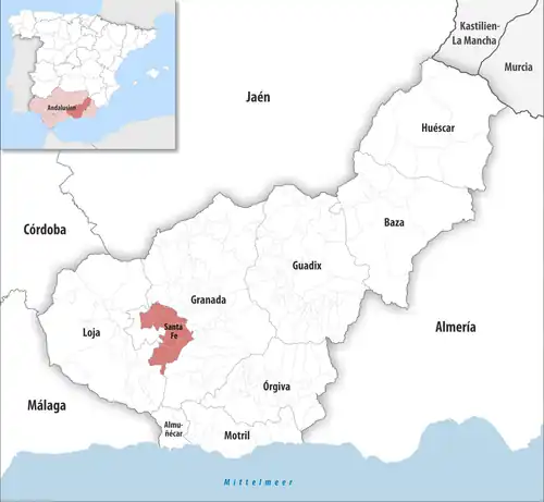 Die Lage des Gerichtsbezirk Santa Fe in der Provinz&nbsp;Granada