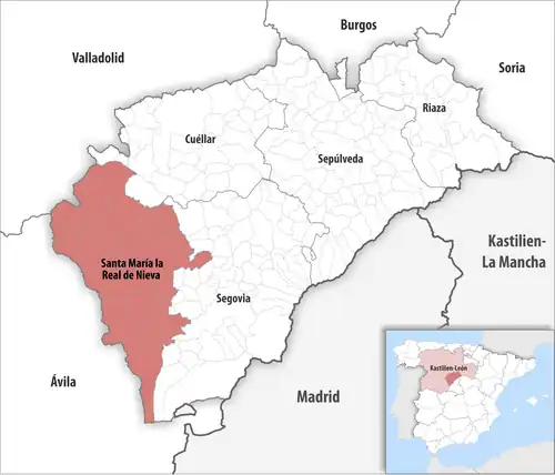 Die Lage des Gerichtsbezirk Santa María la Real de Nieva in der Provinz&nbsp;Segovia