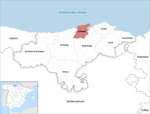 Die Lage des Gerichtsbezirk Santander in der autonomen&nbsp;Gemeinschaft&nbsp;Kantabrien