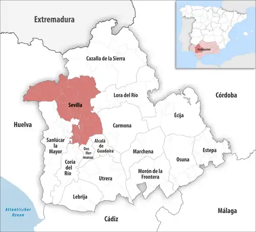 Die Lage des Gerichtsbezirk Sevilla in der Provinz Sevilla