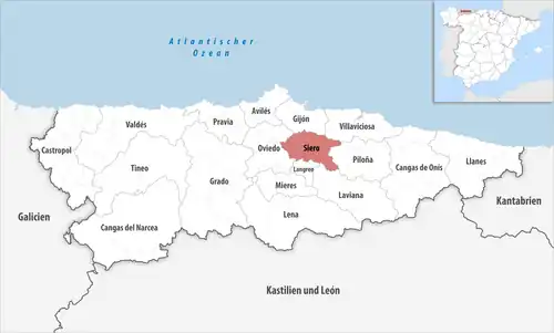 Die Lage des Gerichtsbezirk Siero in der Provinz Asturien