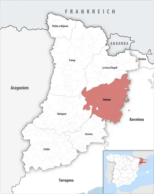 Die Lage des Gerichtsbezirk Solsona in der Provinz&nbsp;Lleida
