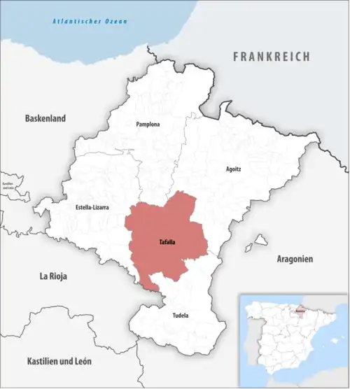 Die Lage des Gerichtsbezirk Tafalla in der autonomen Gemeinschaft Navarra