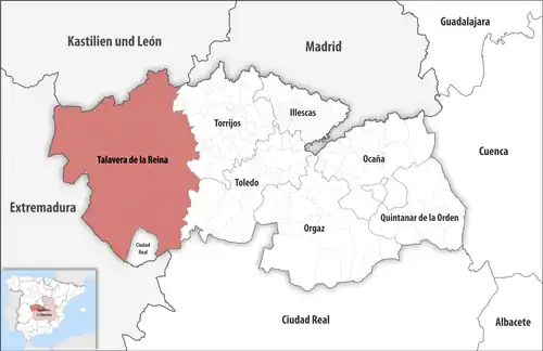 Die Lage des Gerichtsbezirk Talavera de la Reina in der Provinz&nbsp;Toledo