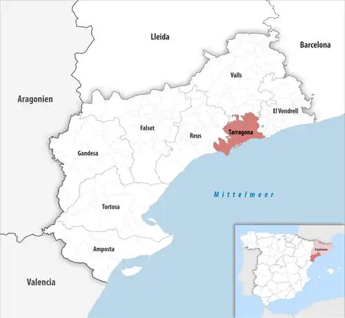 Die Lage des Gerichtsbezirk Tarragona in der Provinz Tarragona