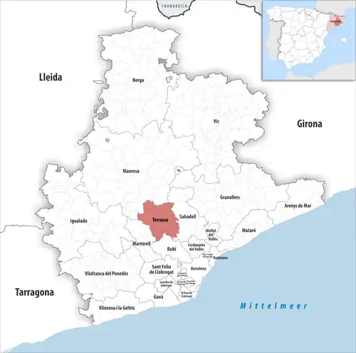 Die Lage des Gerichtsbezirk Terrassa in der Provinz&nbsp;Barcelona