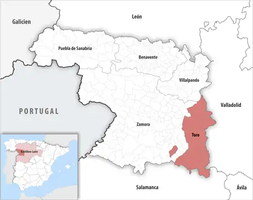 Die Lage des Gerichtsbezirk Toro in der Provinz&nbsp;Zamora