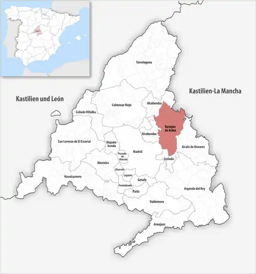 Die Lage des Gerichtsbezirk Torrejón de Ardoz in der autonomen&nbsp;Gemeinschaft&nbsp;Madrid