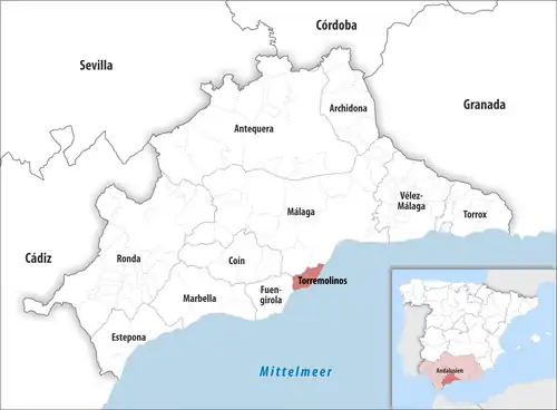 Die Lage des Gerichtsbezirk Torremolinos in der Provinz&nbsp;Málaga