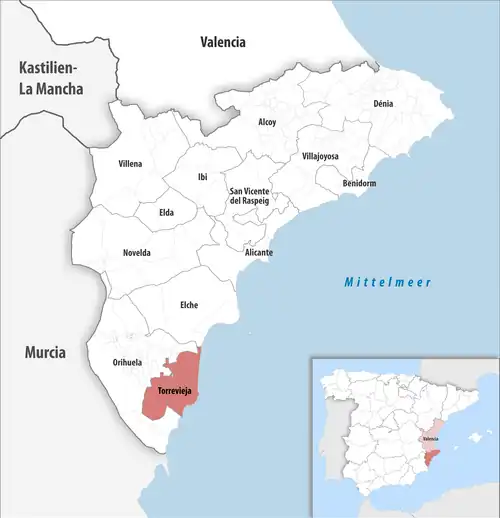 Die Lage des Gerichtsbezirk Torrevieja in der Provinz&nbsp;Alicante