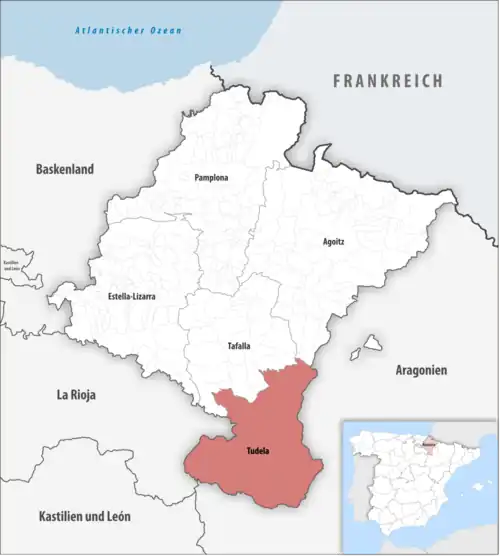 Die Lage des Gerichtsbezirk Tudela in der autonomen&nbsp;Gemeinschaft&nbsp;Navarra