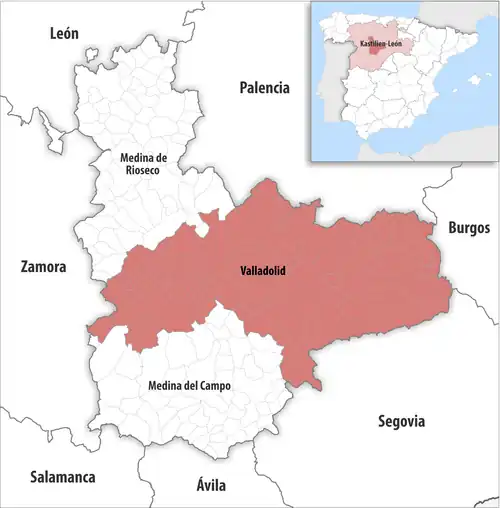 Die Lage des Gerichtsbezirk Valladolid in der Provinz Valladolid