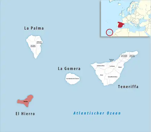 Die Lage des Gerichtsbezirk Valverde in der Provinz&nbsp;Santa&nbsp;Cruz&nbsp;de&nbsp;Tenerife