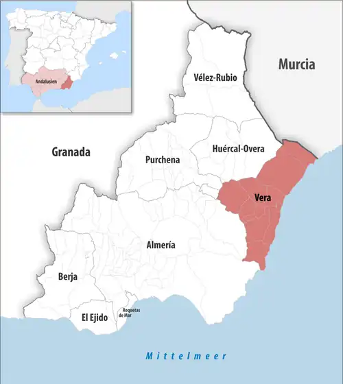 Die Lage des Gerichtsbezirk Vera in der Provinz&nbsp;Almería