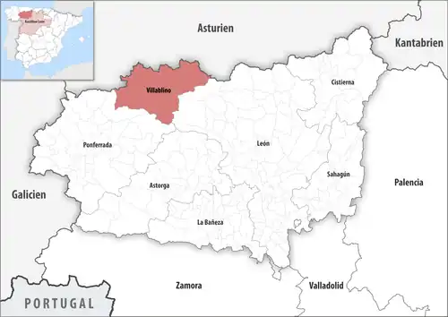 Die Lage des Gerichtsbezirk Villablino in der Provinz&nbsp;León