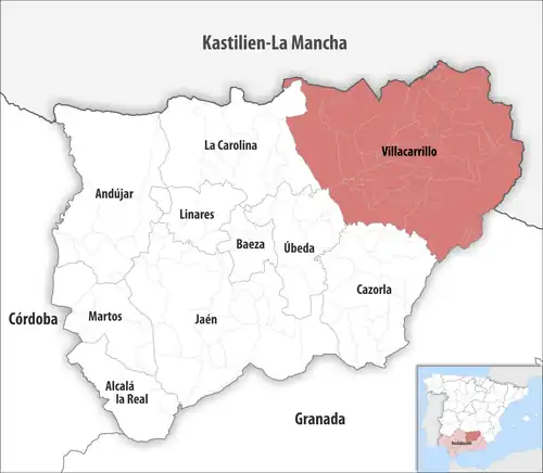 Die Lage des Gerichtsbezirk Villacarrillo in der Provinz&nbsp;Jaén