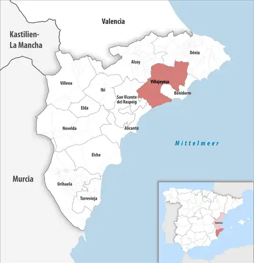 Die Lage des Gerichtsbezirk Villajoyosa in der Provinz&nbsp;Alicante