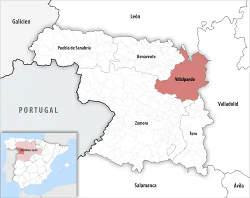 Die Lage des Gerichtsbezirk Villalpando in der Provinz&nbsp;Zamora
