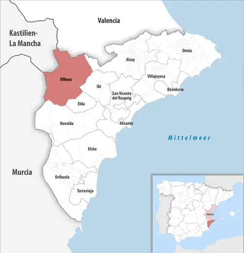 Die Lage des Gerichtsbezirk Villena in der Provinz&nbsp;Alicante