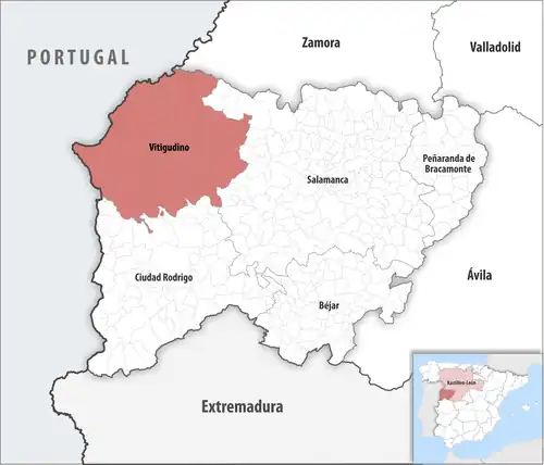 Die Lage des Gerichtsbezirk Vitigudino in der Provinz&nbsp;Salamanca