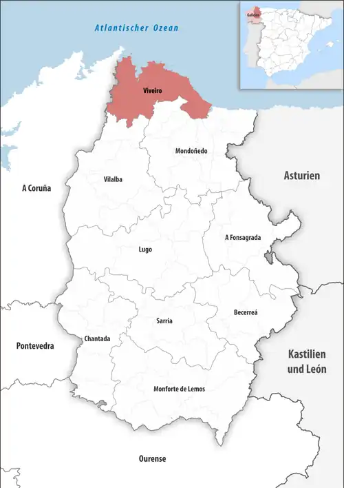 Die Lage des Gerichtsbezirk Viveiro in der Provinz Lugo