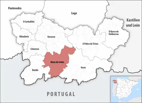 Die Lage des Gerichtsbezirk Xinzo de Limia in der Provinz&nbsp;Ourense