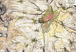 Generalstabsplan der Region um Cassel vor Beginn der Industrialisierung, 1835
