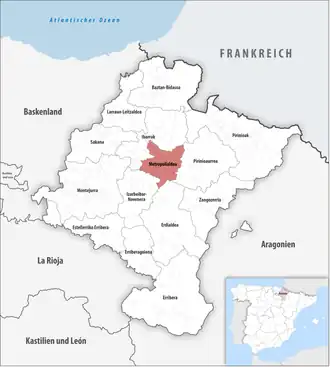 Die Lage der Comarca Metropolialdea in der autonomen Gemeinschaft Navarra