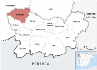 Die Lage der Comarca O Carballiño in der Provinz Ourense