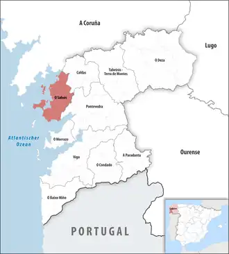 Die Lage der Comarca O Salnés in der Provinz Pontevedra
