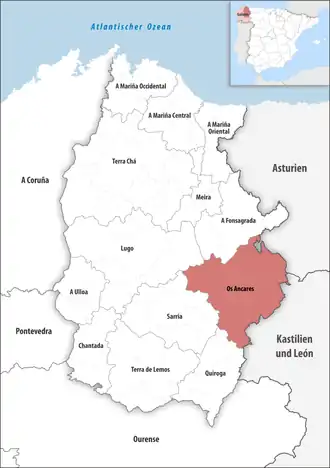 Die Lage der Comarca Os Ancares in der Provinz Lugo