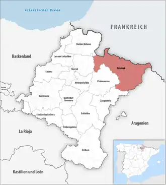 Die Lage der Comarca Pirinioak in der autonomen&nbsp;Gemeinschaft&nbsp;Navarra