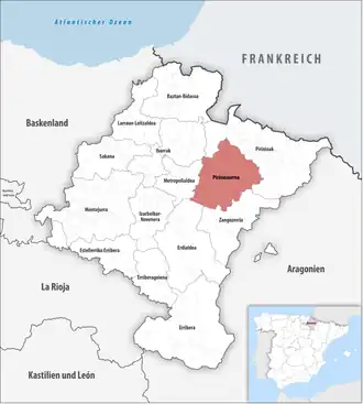 Die Lage der Comarca Pirinioaurrea in der autonomen&nbsp;Gemeinschaft&nbsp;Navarra