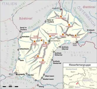 Lage der Gruppe innerhalb der Ostalpen (gem. AVE)