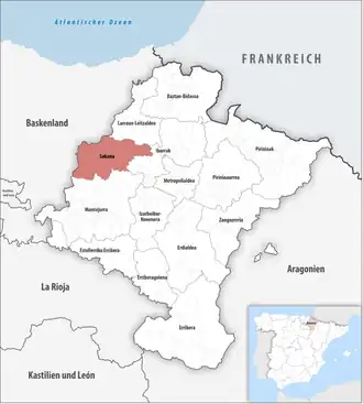 Die Lage der Comarca Sakana in der autonomen Gemeinschaft Navarra
